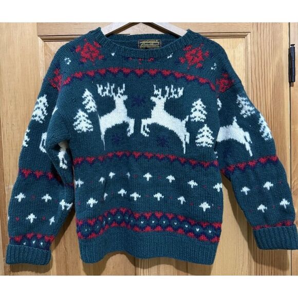 Eddie Bauer Teal and White Reindeer Sweater - Picture 4 of 5